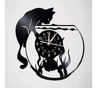 Smotly Vinyl wall clock, cat and fish theme, artist home decoration digital wall clock gift. (Gift hook)