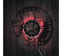 Smotly Vinyl Wall Clock, Cat Motif Design Modern with 7 Colors LED Night Light Decorative Silent Wall Clock Guard Home Safety Gift. (with light)