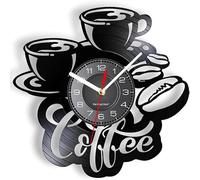 Smotly Vinyl wall clock, coffee bean and coffee shaped clock, a wall clock gift for coffee lovers,Wall clock suitable for any wall decoration! （Without lights light/gift: hook+gift bag）