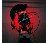 Smotly Vinyl Wall Clock, Creative Vintage Cat and Fish Wall Clock Decoration, Handmade Wall clock suitable for any wall decoration! （With light/gift: hook+gift bag）