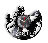 Smotly Vinyl Wall Clock, Firefighter Extinguishing Themed with LED Night Light Function, 12 Inch Silent Wall Clock, Black, Home Decor Gift (Without Light)