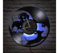 Smotly Vinyl Wall Clock, Joyful Dog Design Modern with 7 Colors LED Night Light Decorative Silent Wall Clock Guard Home Safety Gift. (with light)