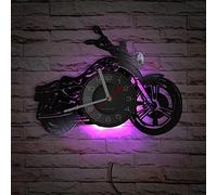 Smotly Vinyl Wall Clock, Motorcycle Shape black with LED Night Light, decorative wall clocks for living room Gift for Home Decor. (With lights)