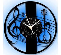 Smotly Vinyl wall clock, music guitar pattern with 7 color night light function, wall clock gift for cycling music lovers.