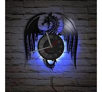 Smotly Vinyl wall clock, mythical beast flying dragon theme silent with LED night light function is a unique wall clock gift with home pattern. (With light)
