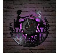Smotly Vinyl Wall Clock, Nail Salon Design Modern with 7 Colors LED Night Light Decorative Silent Wall Clock for beauty lovers gift. (with light)