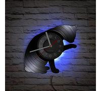 Smotly Vinyl wall clock, pet cat digital, with LED night light function, wall clock gift for wall decoration.