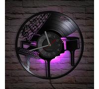 Smotly Vinyl wall clock, piano carved with LED night light function, wall clock gift for piano musicians.