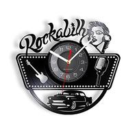 Smotly Vinyl wall clock, rock and roll themed with LED night light function, wall clock gift for musicians home decor. (Black)