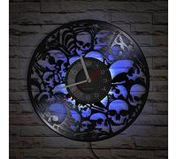Smotly Vinyl Wall Clock, Skull Shaped with LED Night Light Function, Wall Clock Gift for Personalized Home Decor. (Multi)