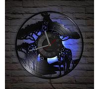 Smotly Vinyl Wall Clock with LED Night Light Function, African Giraffe Wall Clock, a wall clock gift for home decor. (seven colors)