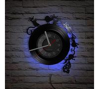 Smotly Vinyl wall clock with seven color night light atmosphere clock, designed in the shape of a rat team stealing food, a wall clock gift for children