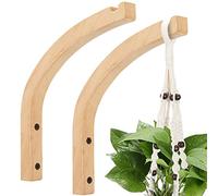 Smowfes Wooden Wall Hooks for Plants - 8 Inch Indoor Plant Hangers, 2 Pack Decorative Wood Wall Hooks for Hanging Planters, Lanterns, Wind Chimes & Garden Decor (Natural Wood, Heavy Duty)