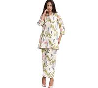 SMOWKLY Women's Printed Rayon Slub Mid Thighs Short Kurti With Relaxed Fit Pant Sylish Co-Ords Set || Trendy 3/4 Sleeve Kurta & Palazzo Party Wear Cord Pair, White, M