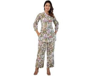 SMOWKLY Women's Printed Rayon Slub Mid Thighs Short Kurti With Relaxed Fit Pant Sylish Co-Ords Set || Trendy 3/4 Sleeve Kurta & Palazzo Party Wear Cord Pair, Multicolour, M