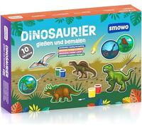 Smowo® 10 Dinosaur Plaster Figures for Casting and Painting - Dino Plaster Craft Set Including Encyclopaedia for Creative Children