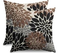 Smozenith Black Brown Pillow Covers 20X20 Inch Set of 2, Spring Summer Floral Dahlia Flower Cream Decorative Throw Pillow Covers Outdoor Modern Farmhouse Cushion Case for Home Couch Sofa Bed Decor
