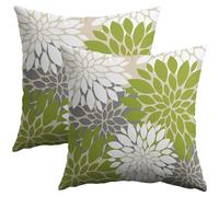 Smozenith Lime Green White Pillow Covers 18X18 Inch Set of 2, Grey Gray Modern Dahlia Floral Print Decorative Throw Pillow Covers Outdoor Farmhouse Cushion Case for Home Couch Sofa Bed Decoration