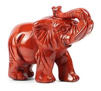 SMQ 2.0" Red Jasper Crystal Elephant Figurine Decor Women Gift Hand Carved Gemstone Good Luck Elephant Statue Decoration Healing Animal Stone for Home Office Living Room