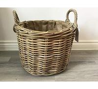 SMRL Round Kindling/Storage Basket, Hessian Lined, Excellent Quality, Very Strong Kuba Rattan (Medium)