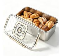 SMRONAR Airtight Bread Bins, Stainless Steel Bread Box with Lid, Time Recording Breads Loaf Keeper for Homemade, Food Storage Containers with Air Valve for Buns, Bagels, Sandwiches & Cookies