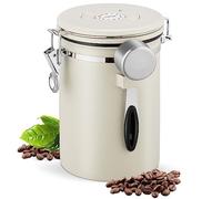 SMRONAR Airtight Coffee Canister, 1800ML Stainless Steel Container for 635g/22.8oz Beans, Storage Jar With CO2 Release Valve, Date Tracker and Measuring Scoop (Cream White)