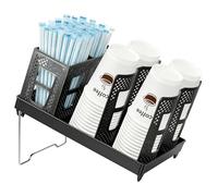 SMRONAR Foldable Organizer Cup Holder, Cup and Lid Holder Dispenser with Straw Storage Box Suitable for Lounge Countertop Coffee Station bar, Paper Cup Storage Rack for Bars and Parties