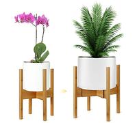 SMRONAR Plant Stand, Indoor Plant Pot Stand Bamboo Adjustable Mid-Century Flower Pot Holder Fit for 8.5"-12.4" Plant Pots for Garden Office,1 Pcs (Not include Plants & Plant Pot)