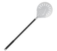 SMRONAR Turning Pizza Peel, 7 Inch Round Perforated Pizza Peel, with Non-Slip Heat Resistant Handle, Long Handle, Anodized Aluminum Pizza Paddle for Homemade Pizza Bread Baking
