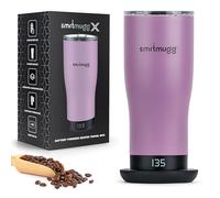 SmrtMugg X Heated Coffee Mug 19 oz., 8 Hour Battery Life, Self-Heating, Adjustable Temp Controlled, LCD Screen, Includes Cover with Magnetic Slider (Black) (Lilac)
