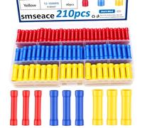 smseace 210 PCS BV5.5+BV2+BV1 Red Blue and Yellow Butt Connector Terminal Brass and PVC butt-terminals 100% Brand new high quality insulated crimp terminals connectors BV-R-Y-B-210