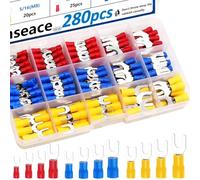 smseace 280pcs Insulated fork terminals Red Yellow and Blue U-type Wire Connector Electrical Crimp Terminal AWG 22-16 16-14 12-10 Connectors Assortment Kit SM-04