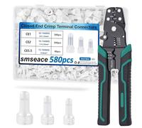 smseace 580pcs 3-Values Closed End Crimp Terminal with Wire Stripper Crimping tool 22-16/16-14/12-10AWG Wire End Caps Closed End Wire Connectors