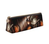 SMSJTMWHN American West Rodeo Print Triangle Pencil Case Leather Pen Pouch Cosmetics Bags Desk Stationery Organizer Box Holder For Office Women Men