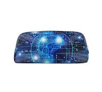 SMSJTMWHN Artificial Intelligence Brain Print Leather Pencil Case Bag Spacious And Stylish Zipper Office Pencil Pouch