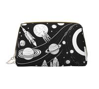 SMSJTMWHN Astronaut And Alien Print Stylish & Durable Leather Makeupbag-multi-Compartment, Water-Resistant,High-Capacity Organizer For Travel And Home Use, White, One Size