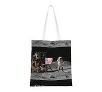 SMSJTMWHN Astronaut On The Moon Print Canvas Tote Bag Reusable Grocery Shopping Bags Shoulder Bag Book Tote Gifts