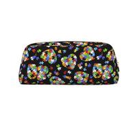 SMSJTMWHN Autism Awareness Puzzle Pieces Heart Print Leather Pencil Case Bag Spacious And Stylish Zipper Office Pencil Pouch