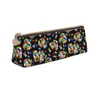 SMSJTMWHN Autism Awareness Puzzle Pieces Heart Print Triangle Pencil Case Leather Pen Pouch Cosmetics Bags Desk Stationery Organizer Box Holder For Office Women Men