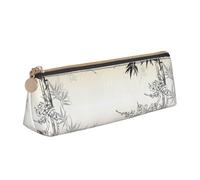 SMSJTMWHN Bamboo And Cherry Blossoms Tree Zen Print Triangle Pencil Case Leather Pen Pouch Cosmetics Bags Desk Stationery Organizer Box Holder For Office Women Men