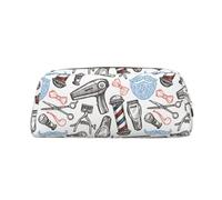SMSJTMWHN Barber Shop Monochrome Style Print Leather Pencil Case Bag Spacious And Stylish Zipper Office Pencil Pouch