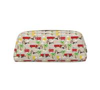 SMSJTMWHN Basset Hound Dog Summer Bus Palm Trees Print Leather Pencil Case Bag Spacious And Stylish Zipper Office Pencil Pouch