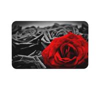 SMSJTMWHN Bath Mat Rugs 31.5x19.7,Black White and Red Roses Diatomaceous Earth Bath Mat, Fast Drying Non Slip Stone Shower Mat,for Bathroom & Kitchen, Easy to Clean