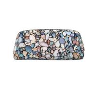 SMSJTMWHN Beach Colored Pebbles Print Leather Pencil Case Bag Spacious And Stylish Zipper Office Pencil Pouch