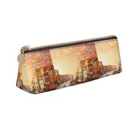 SMSJTMWHN Beautiful Venice Canal View Print Triangle Pencil Case Leather Pen Pouch Cosmetics Bags Desk Stationery Organizer Box Holder For Office Women Men