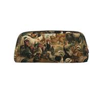 SMSJTMWHN Chicken And Rooster Print Print Leather Pencil Case Bag Spacious And Stylish Zipper Office Pencil Pouch