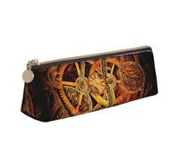 SMSJTMWHN Cool Steampunk Gears Print Triangle Pencil Case Leather Pen Pouch Cosmetics Bags Desk Stationery Organizer Box Holder For Office Women Men