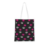 SMSJTMWHN Crown And Lips Print Canvas Tote Bag Reusable Grocery Shopping Bags Shoulder Bag Book Tote Gifts