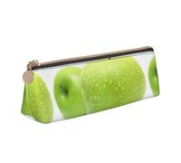 SMSJTMWHN Cyan Fruit Print Triangle Pencil Case Leather Pen Pouch Cosmetics Bags Desk Stationery Organizer Box Holder For Office Women Men