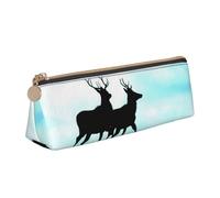 SMSJTMWHN Deer Print Triangle Pencil Case Leather Pen Pouch Cosmetics Bags Desk Stationery Organizer Box Holder For Office Women Men